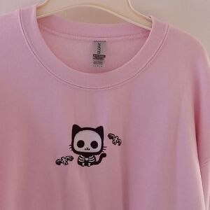 Gildan Light Pink Cat Skeleton Sweatshirt VGC